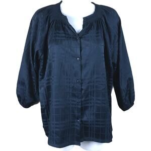 Tucker for Target Top Windowpane Button Front Blouse Navy Womens XS Modest Shirt